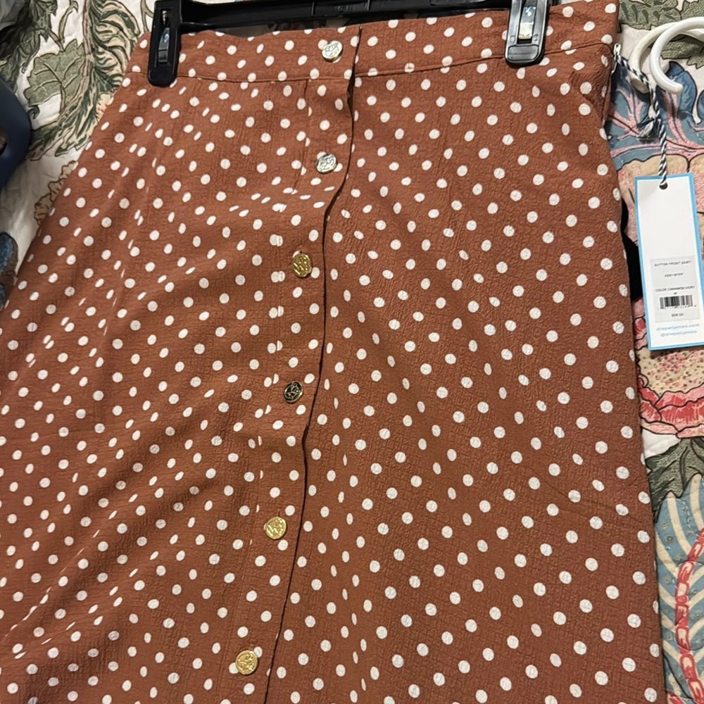 Draper James Brown and White Midi A-line Skirt